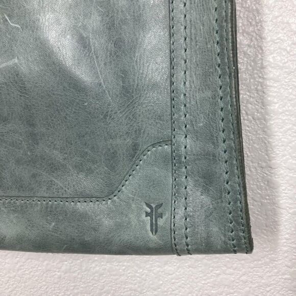 Frye Melissa Leather Zip Crossbody Bag Green Sky Tone Adjustable Strap 8x11" - Picture 10 of 16